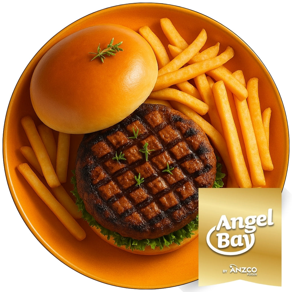 Cooked Angel Bay Beef Burger Patties on Bun – Grilled Burger Meal